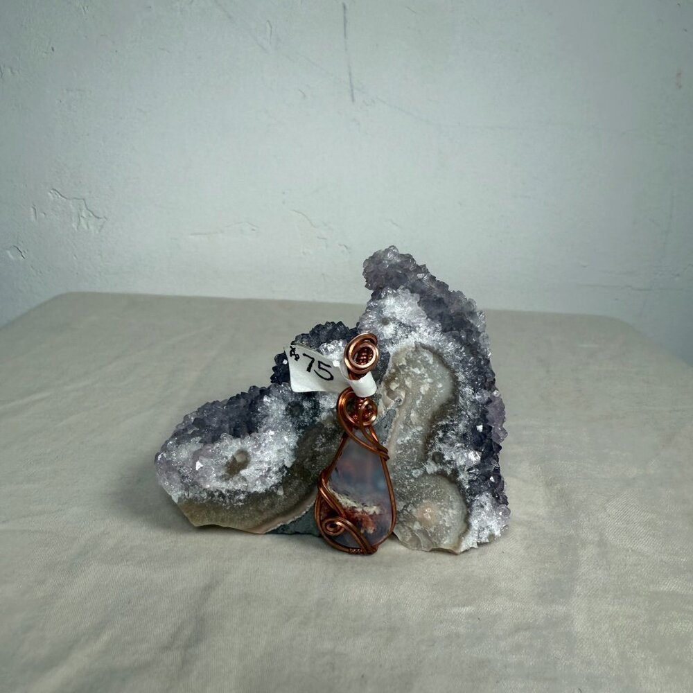 Handmade Copper Wire Wrapped Idaho Prudent Man Agate Natural Gemstone Pendant